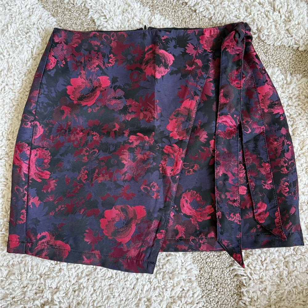 Floral Wrap Skirt in Red and Black